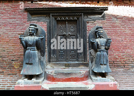 Entrance to a public Hindu temple in Bhaktapur, Nepal Stock Photo