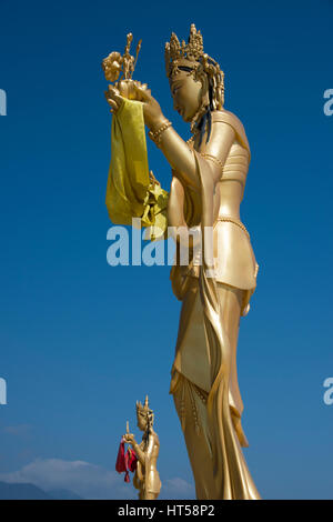 Bhutan, Thimphu. Buddha Dordenma statue. Golden statues around one of the largest Buddha statues in the world with a view of the Thimphu Valley below. Stock Photo