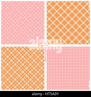 Seamless pattern. Set of four stylish abstract color backgrounds. Simple original colourful textures with regularly repeating geometrical shapes. Vect Stock Vector