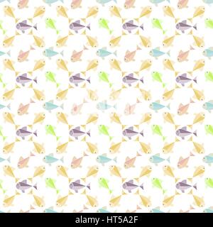 Seamless pattern. Abstract colorful background. Simple animation texture with regularly repeating shapes, multi-colored fishes. Vector element of grap Stock Vector