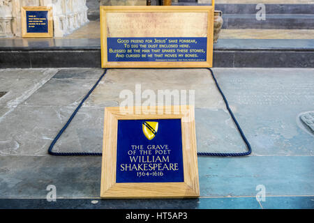 STRATFORD-UPON-AVON, UK - MARCH 1ST 2017: The grave of famous English playwright and poet William Shakespeare, located in the Church of the Holy Trini Stock Photo