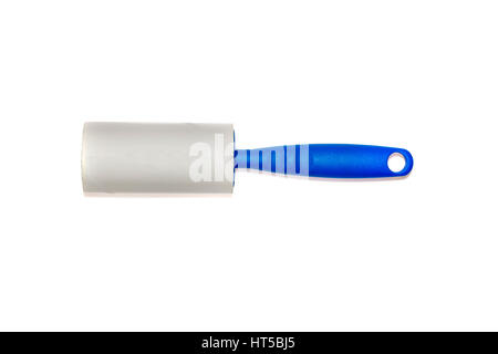Adhesive roller for cleaning clothes from animal fur and hair isolated on white background with shadows Stock Photo