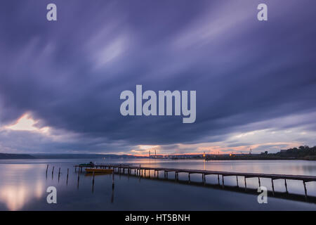 Calm and mood view at the cloudy day on the lake. Stock Photo