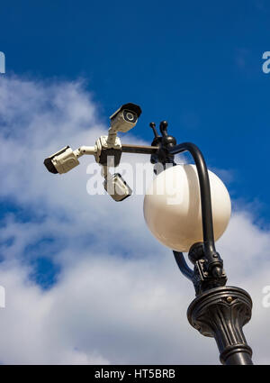 Security cctv cameras on lamp pylon Stock Photo
