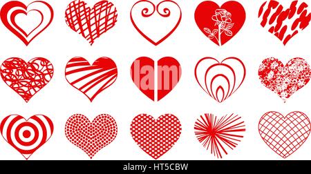 Set02 of vector valentine heart icons drawings doodles in red color Stock Vector
