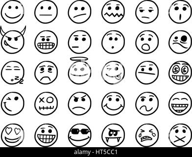 Set01 of smiley icons drawings doodles in black and white Stock Vector