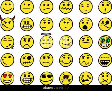 Set01 of smiley icons drawings doodles in yellow color Stock Vector