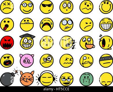 Set02 of smiley icons drawings doodles inyellow color Stock Vector