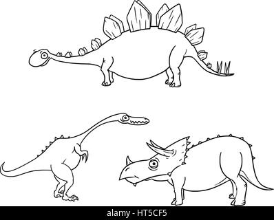 Vector Cartoon Set 04 of ancient dinosaur monster - Stegosaurus,Triceratops,Coelophysis Stock Vector