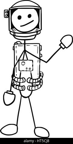 Cartoon vector stickman astronaut in the spacesuit Stock Vector