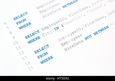 Code of SQL syntax on white background Stock Photo