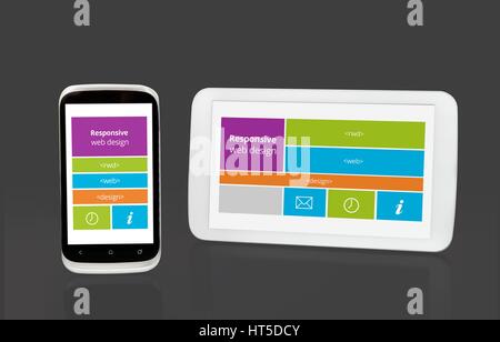 Responsive web design on mobile tablet and smart phone devices Stock Photo