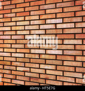 Grunge Red yellow beige tan fine brick wall texture background perspective Stock Photo