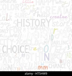 seamless pattern with different words and symbols on a white background Stock Vector