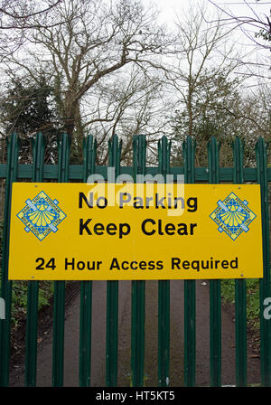 no parking, keep clear sign belonging to ham and petersham rifle and pistol club, in ham, surrey, england Stock Photo