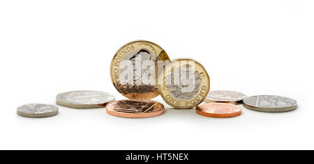 British coins including the new 2017 shape pound coin Stock Photo