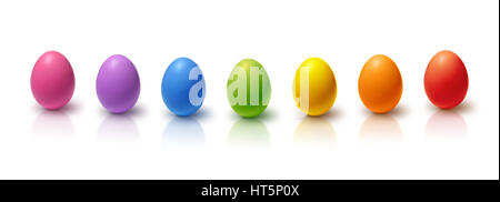 Rainbow colored Easter eggs aligned, isolated on white Stock Photo