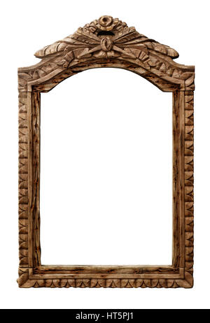 Isolated objects: very old carved empty wooden frame for mirror or picture Stock Photo