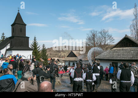 The Hungarian Easter Monday tradition of throwing water at girls Stock Photo