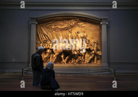 The model of Memorial to Robert Gould Shaw and the Massachusetts Fifty-Fourth Regiment by Augustus Saint-Gaudensin in National Gallery of Art. Washington Stock Photo