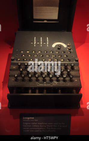 WWII German military Enigma machine display in International Spy Museum.Washington D.C.USA Stock Photo