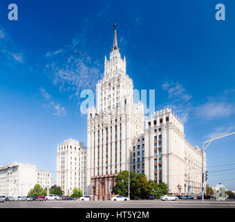 Red Gate Building in Moscow on the blue sky background Stock Photo