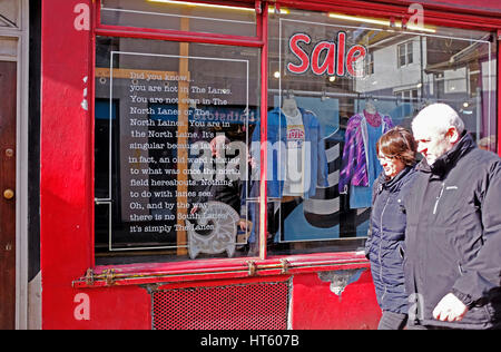 North Laine Brighton window description of the area on Ju Ju fashion shop Stock Photo