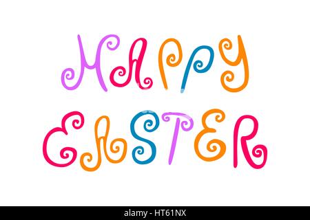 Happy easter card with curls and swirls. Typographical Background With funny letters. Hand drawn colored lettering For greeting cards, template, poste Stock Vector