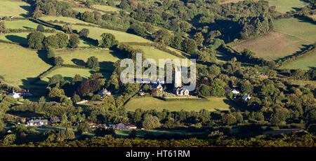 Panoramic view of the village of Widecombe in the moor Dartmoor National Park Devon Uk Stock Photo