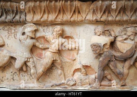 Detail of pediment, Archaeological Museum of Delphi oracle, Greece Stock Photo