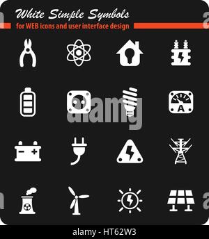electricity white simple symbols for web icons and user interface design Stock Vector