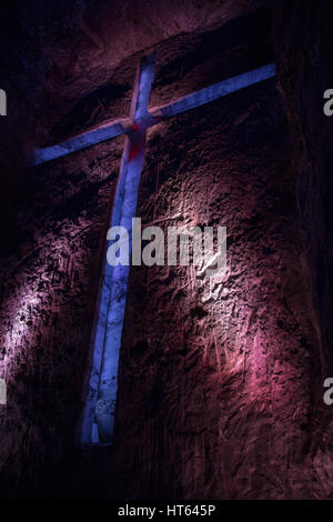 Large cross at the Zipaquira Salt Cathedral in the town of Zipaquira in Cundinamarca, Colombia. Stock Photo