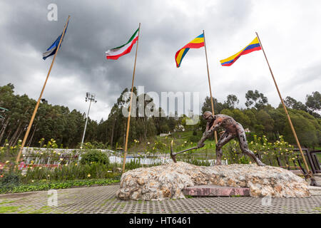 A large miner sculpture outside the Zipaquira Salt Cathedral in Zipaquira, Colombia. Stock Photo