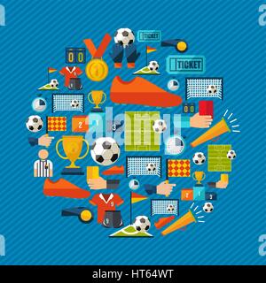 Soccer culture icon set. Includes sport elements for football game, ball, shoes, champion cup and more. EPS10 vector. Stock Vector