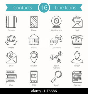 Set of 16 Contacts line icons Stock Photo