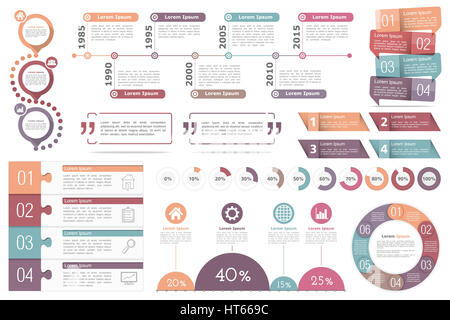 Set of infographic elements - circle diagram, timeline, progress indicators, diagram with percents, design templates with numbers (steps or options) a Stock Photo