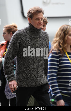 Colin Firth filming Love Actually for Comic Relief at the BBC in London 4th Mar, 2017 Stock Photo