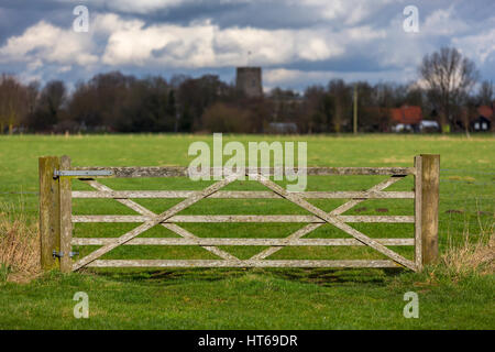 A 5 bar gate in a field, Mendham, Suffolk. Stock Photo