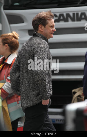 Colin Firth filming Love Actually for Comic Relief at the BBC in London 4th Mar, 2017 Stock Photo