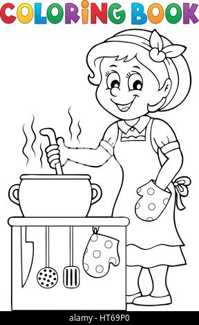Coloring book happy female cook Stock Photo: 169813443 - Alamy