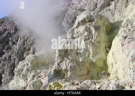 A hissing sulphur vent in the crater of Mount Sibayak, Brestagi, Northern Sumatra, Indonesia Stock Photo