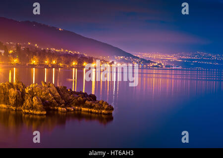 Kvarner bay evening view in Opatija, coastline of Croatia Stock Photo