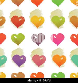 Watercolor hearts seamless pattern. Vector illustration Stock Vector