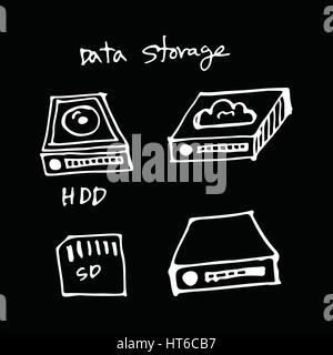 Hand drawn doodle data storage illustration design Stock Vector