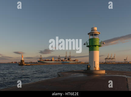 Harbor, lighthouses at the harbor front, Aarhus, European Cultural City in 2017, Northern Jutland, Denmark, Europe Stock Photo