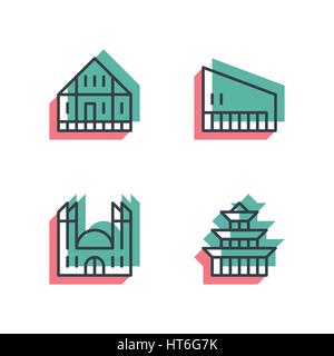 Different house, buildings icon set. Anaglyph 3d. Stock Vector