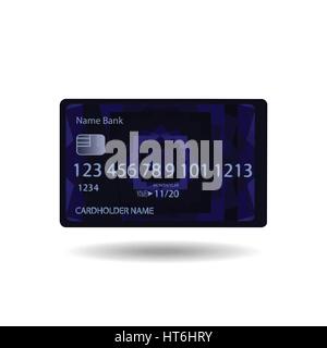 Credit card blue realistic with abstract geometric design, isolated on white background. Vector illustration for your design. Stock Vector