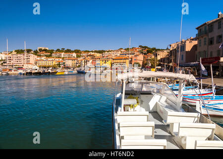 Cassis,France-august 10,2016:The port of Cassis, a French village with colorful boats moored on a summer day. Stock Photo