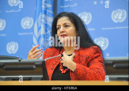 New York, USA. 7th Mar, 2017. Ms. Lakshmi Puri, UN Women Deputy Executive Director, spoke at a press briefing at UN headquarters. The above-mentioned sub-session, held under the theme of 'Women's economic empowerment in the changing world of work, ' will provide concrete, practical and action-oriented recommendations that will cover significant new ground, on overcoming structural barriers to gender equality, gender -based discrimination and violence against women at work. Credit: PACIFIC PRESS/Alamy Live News Stock Photo