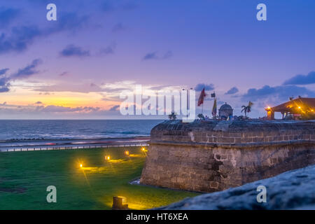 Sunset over Defensive Wall - Cartagena de Indias, Colombia Stock Photo